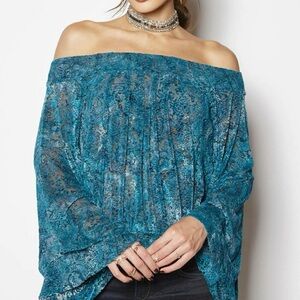 Free People Ginger Berry Sheer Top Burnout Velvet Women’s Medium Midnight Lagoon